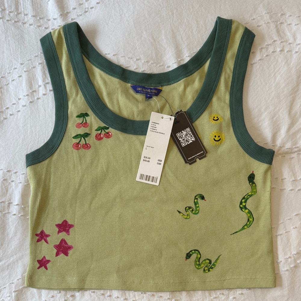 Green Tank Top with Fun Graphics